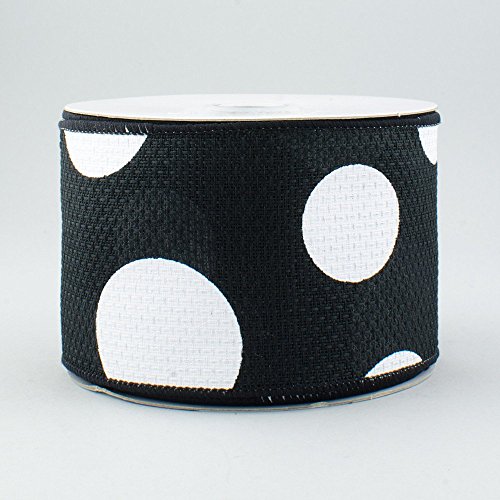 Giant Multi Dots Faux Burlap Wired Edge Ribbon - 2.5 Inch x 10 yards (Black, White) : RG0120002