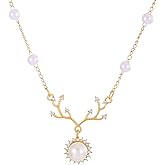 ONLYJUMP Christma Reindeer Pendant Necklace Delicate Deer Antler Necklace for Women Minimalist Antler Pendant Choker Birthstone Necklace Antler Deer Jewelry Christmas Jewelry Gift
