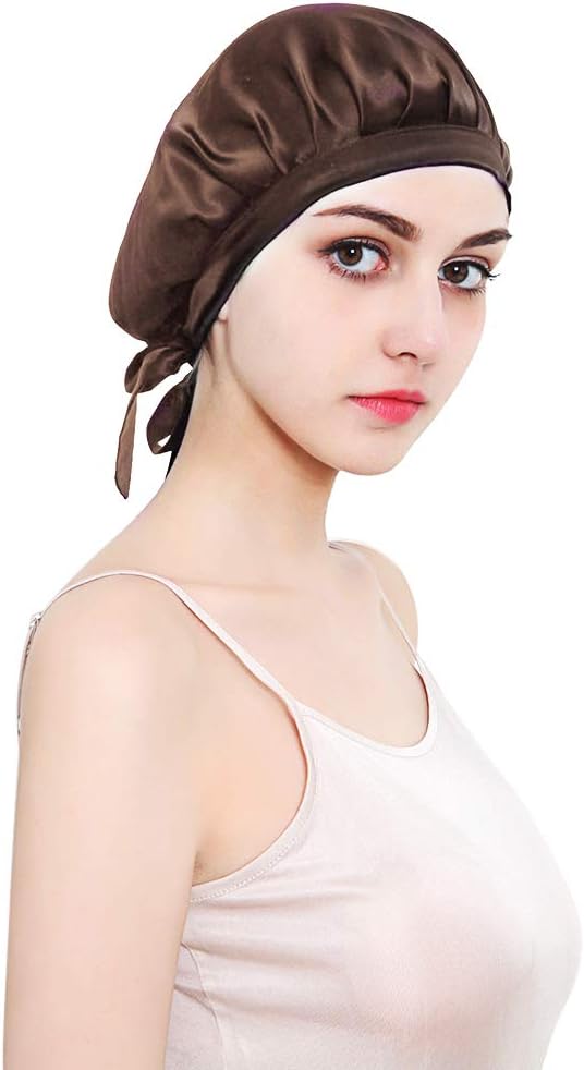 100% Mulberry Silk Night Sleep Cap，Sleeping Cap for Women Head Cover Bonnet for Hair Beauty with Elastic Band for Sleep, Hair Loss, Hair Protection
