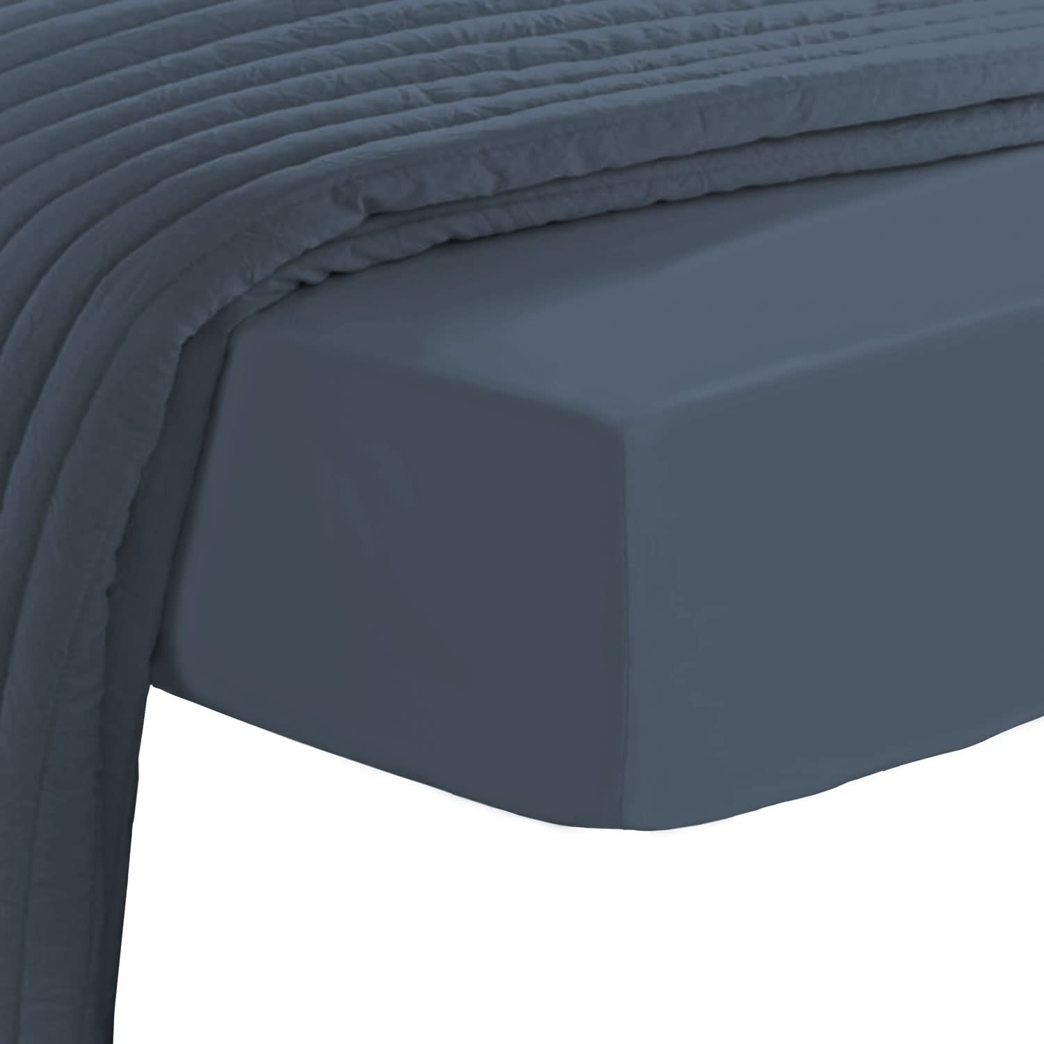 Pizuna Luxury Cotton Double Fitted Sheet Dark Blue, 800 Thread Count 100% Long Staple Cotton Fitted Bed Sheets Double 140x200 cm, Sateen Weave 40 cm Extra Deep Fitted Sheets Double 1 PC Dark Blue