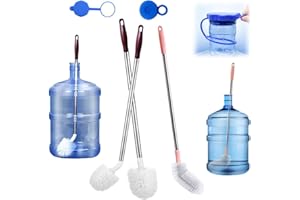 MUSIBO Bottle Brush, 3 Pack Long Handled Bucket Brushes with 2 Water Jug Caps, Stiff Nylon Bristles and Stainless Steel Handle, Suitable for Cleaning 1 to 5 Gallon Buckets, Glassware, Mugs
