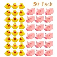 SPADORIVE 50Pcs Mini Rubber Ducky Baby & Pigs Bulk Bath Toy Shower Birthday Party Favors Gift