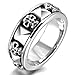 INBLUE Men's Stainless Steel Ring Band Silver Tone Black Skull Pyramid
