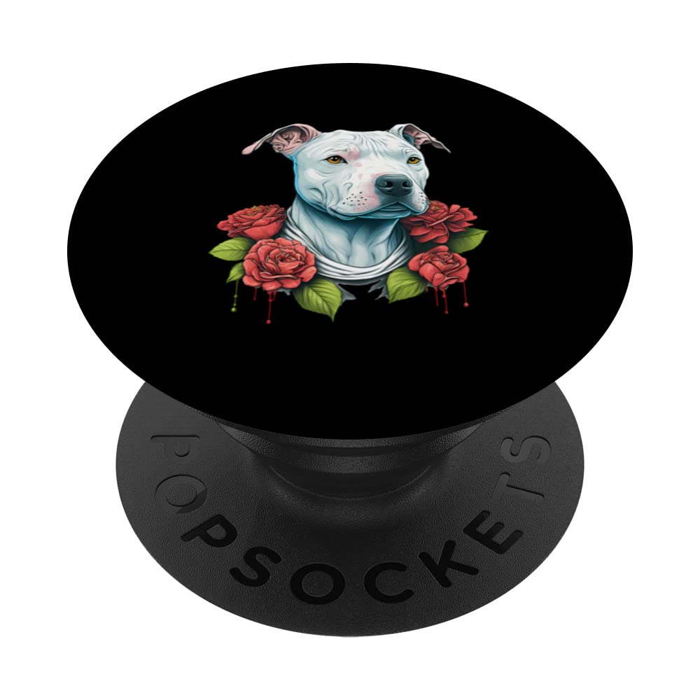 cute puppies lovely dog holder pitbull roses PopSockets Swappable PopGrip