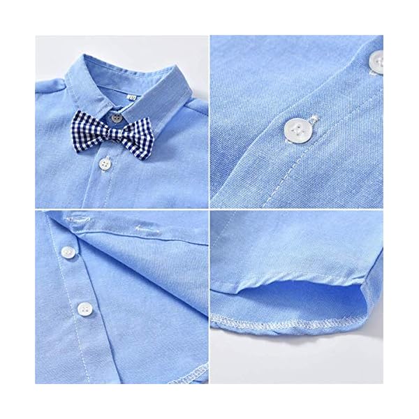 Baby Boys Dress Clothes, Toddlers Short Sleeves Button Down Dress Shirt with Bowtie + Suspender Shorts Set Summer… - Image 5