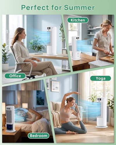 Portable Air Conditioner, 90° Auto Oscillation, 6 Speeds & 2 Cool Mist, 3 IN 1 Air Cooler, 800ML Water Tank, 12H Timer, 5M Remote Control, Quiet Cooling Tower Fan Air Conditioner for Room Office