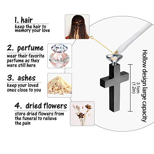 Cremation Cross Necklace for Ashes Stainless Steel Cross Urn Pendant Ashes Holder Memorial Jewelry-In Loving Memory(Black) - Thumbnail 3