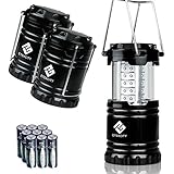 Etekcity 3 Pack Portable Outdoor LED Camping Lantern with 9 AA Batteries (Black, Collapsible)