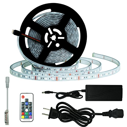 Achivy 16.4ft LED Light Strip Kit, 20 Colors, SMD5050 300 LEDs IP67 Waterproof Flexible RGB Light Strips with DC 12V Power Supply and 17Keys RF Wireless Remote (Silicone Tube Casing)