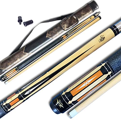 TaiBA 2-Piece Pool Stick + Hard Case, 13mm Multilayer Leather Tip, 58", Linen Wrap, Hardwood Canadian Maple Professional Billiard Pool Cue Stick 19-21 Oz (Selectable)