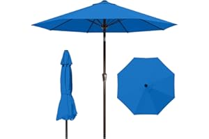 Patio Kingdom 10FT Patio Umbrella Outdoor Market Umbrella with Crank and Tilt, 8 Flexible Fiberglass Ribs, UV-Resistant Waterproof Canopy for Patio, Deck, Garden, Backyard, Royal Blue