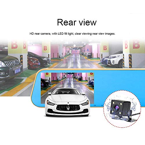 TENNBOO Mount Front and Rear Dash Cam with 4.3" Full HD 1080P Mirror Screen,170°Wide Angle Dual Lens Car DVR and 140°Water-Proof Back Camera,8GB Micro SD Card Included (Black)