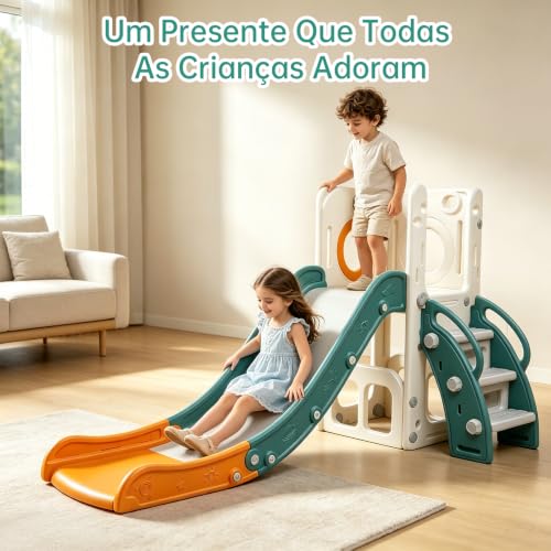 SEXYBIRDS Tobogán para niños pequeños, con Espacio de Almacenamiento y Pasos Antideslizante, Tobogán para Interiores y Exteriores con aro de Baloncesto y telescopio para Parque Trasero Jardín