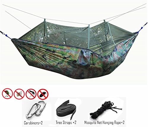 TOMTU 440lbs Portable Lightweight Parachute Fabric Nylon Double Camping Hammock with Mosquito Bugs Net and Tree Straps &amp; Hooks Great for Outdoor Yard Backpacking Travel Hiking Beach Relaxing Camo
