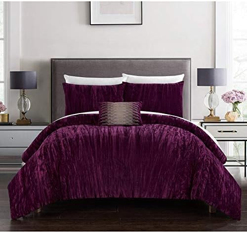 Amazon Com 4 Piece Crinkle Crushed Velvet Comforter Set Modern