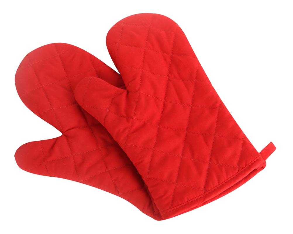 Oven Mitts Kitchen Cotton Cute Long Microwave Oven Gloves, Heat Resistant Glove for Cooking, Food, Frying, Baking Premium Durable Mitts 1 Pair Red