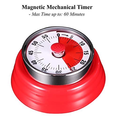 AIMILAR Magnetic Mechanical Timer 60 Minute Visual Kitchen Countdown Timer With Alarm for Cooking Baking Sports Kid (Red)