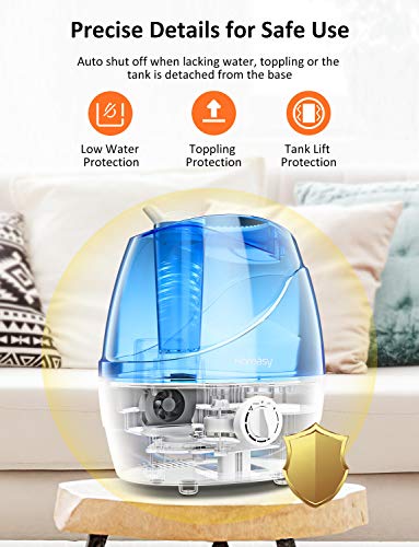 Homasy Cool Mist Humidifiers, Quiet Baby Humidifiers for Bedroom, Last Up to 25 Hours, Easy to Clean, Ultrasonic Humidifier with Precise Mist Control, Auto Shut-Off, Anti-Slip Handle