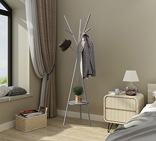 MULSH Standing Coat Rack Hat Hanger Coat Rack Hooks Coat Rack Hall Tree Entryway Standing Hat Jacket Coat Hanger Rack in Grey,17.72"x17.72"x73.46"(WxDxH)