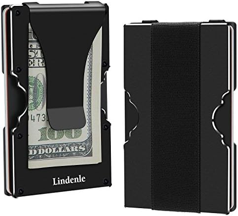 Lindenle Womens Minimalist Slim Wallet Small Aluminum Card Holder RFID Blocking (Black)