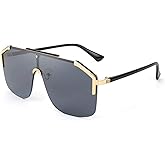 FEISEDY Classic Siamese One Piece Oversized Sunglasses Nice Rimless Stylish Retro Design for Women Men B2634