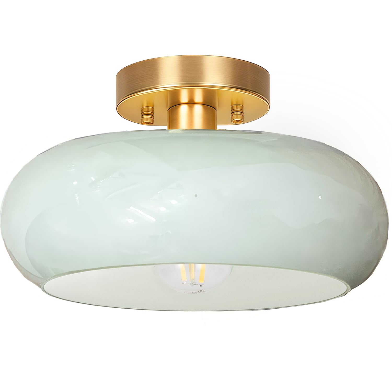 Photo 1 of Joylen Semi Flush Mount Ceiling Light,11inch Mid Century Modern Light Fixture,Hallway Lighting Fixture with Milk Green Glass Shade,Vintage Ceiling Lamp for Kitchen,Porch,Entryway,Closet