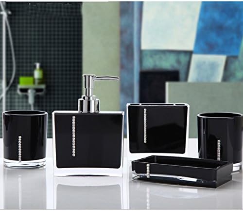 HQdeal Luxurious Bathroom Accessory Acrylic Set of Five Pieces- Black