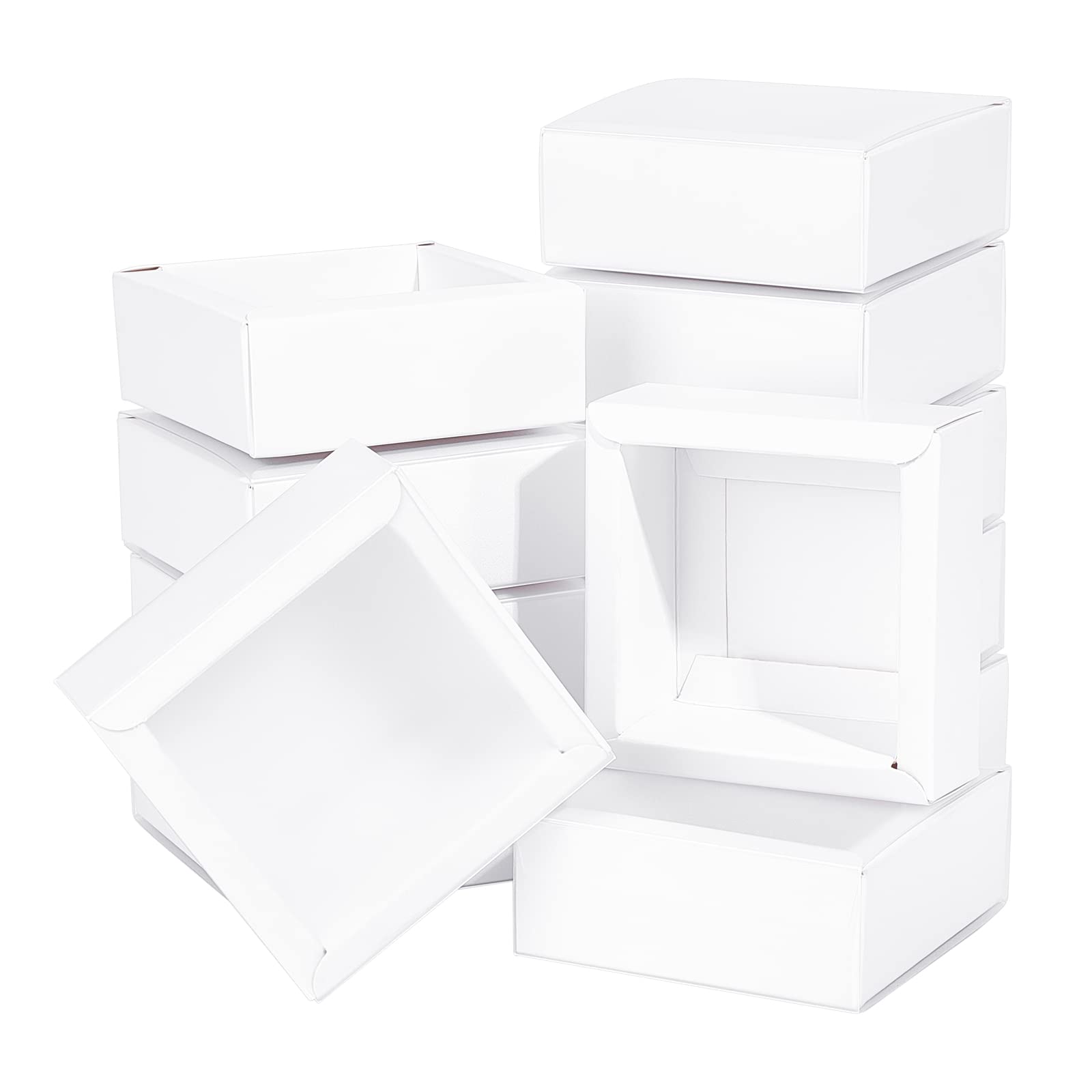 BENECREAT 16 Packs 8.3x8.3x3.2cm Clear Frosted PVC Cover Drawer Boxes, Square White Kraft Present Packaging Boxes for Party Favor Treats, Bakery and Jewelry Packaging