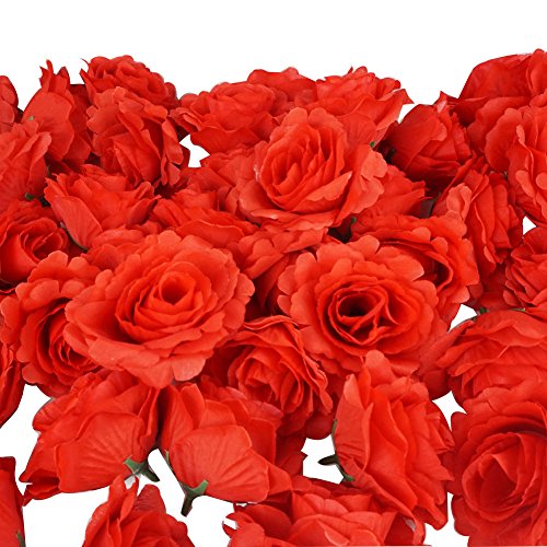 50pcs Colorfulife Artificial Silk 3.5" Peony Rose Flower Head for Wedding Home Party Decoration Hair Clip Wreath Decorative (Red)