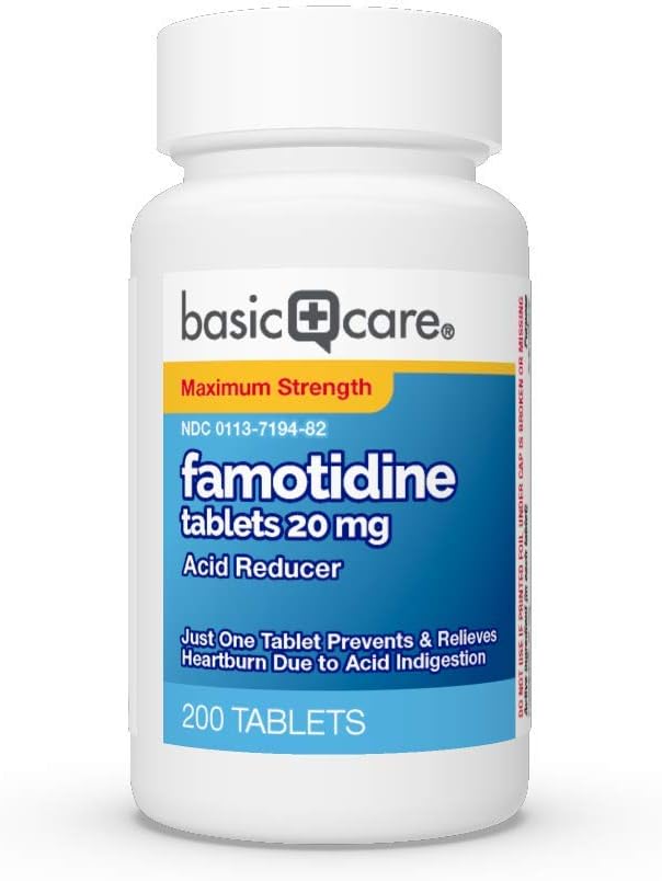  Basic Care Maximum Strength Famotidine Tablets 20 mg, Acid Reducer for Heartburn Relief, 200 Count: Health & Personal Care