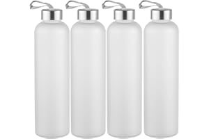 novelinks 4 Pack 27OZ Frosted Water Bottles with Stainless Steel Silver Lid,Leakproof Gym Bottles, Reusable Sport Water Jug for Fitness Camping Office