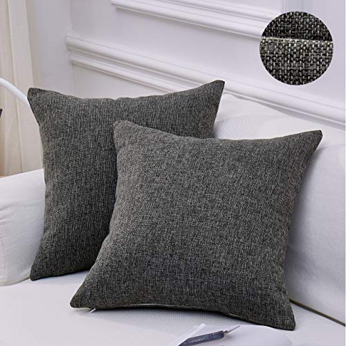 MoMA Decorative Faux Linen Throw Pillow Covers (Set of 2) - Pillow Cover Sham Cushion Cover - Throw Pillow Cover - Sofa Throw Pillow Cover - Square Decorative Pillowcase - Dark Gray - 18" x 18"