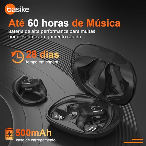 Fone De Ouvido Bluetooth Esportes, Basike T7, IPX6/OWS, Tela LED Dupla, Fone de Ouvido Estéreo Hi-Fi, Suporta Chamadas de Voz, 60 Horas em Standby Para Corrida e Exercícios ao Ar Livre (PRO Preto)