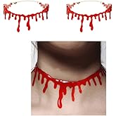 yaozeio Dripping Blood Choker Halloween Necklace for Women Vampire Costume Accessories Slit Throat Bloody Choker Necklace for Halloween Party Favors for Adults 2Pcs