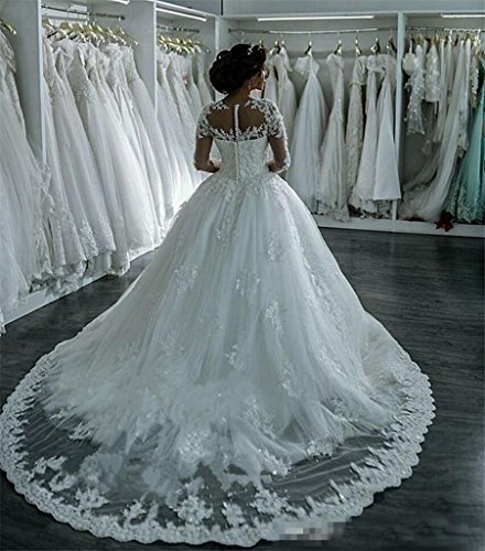 Fanciest Women's Lace Wedding Dresses Long Sleeve Wedding Dress Ball Bridal Gowns White US16