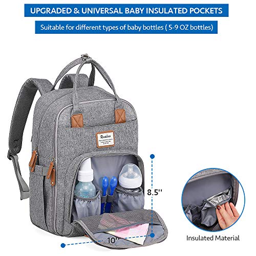 Diaper Bag Backpack, Large Capacity Unisex Nappy Changing Bags for Boys and Girls Waterproof Multifunction Travel Back Pack for Mom and Dad, Gray