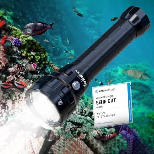 Wurkkos DL70 13000 Lumens 4 x XHP50.2 LED Diving Flashlight Super Bright Underwater Flashlight with 2 x 5000mAh Rechargeable Batteries and Charger