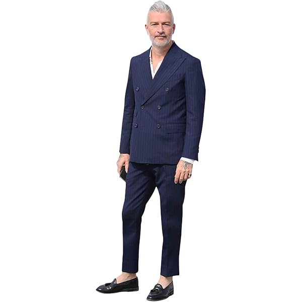 YZHEN Men's Suit Double Breasted Jacket Pants Set Blue at