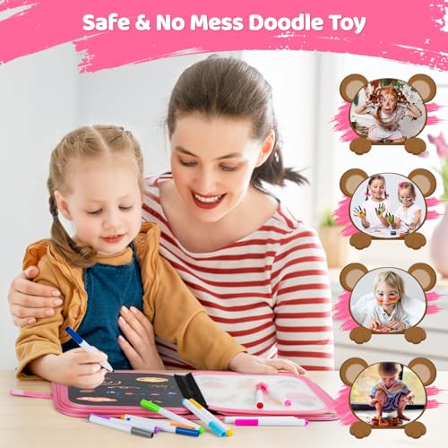 Tarnel Portable Drawing for Children, Doodle Toys, Reusable Painting Book, 12 Erasable Coloured Pens, 14 Pages, ABS