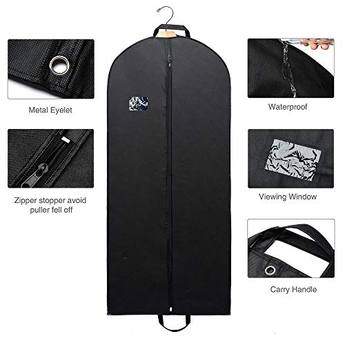 Titan Mall 54" Black Garment Bags Breathable Coat Cover Carrier Bag for Travel with Velcro & Handles, Pack of 1