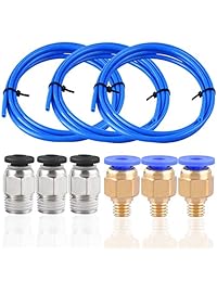 SIQUK 3 Piezas Teflon Tubo PTFE Azul (1,5 metros) con 3 Piezas PC4 M6 Accesorios y 3 Piezas PC4 M10 Macho recto Pneumatic PEFE Tubo Push Fitting Conector para Impresora 3D 0.069 in Filamento
