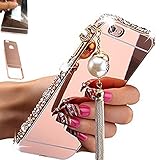 [1-Pack][2-IN-1]LG G3 Cases, AMASELL Luxury Bling 3D Sparkle Diamond Mirror case+Aluminum Metal Frame Bumper With Pearl Tassels Hard PC Back Cover Case for LG G3, Rose Gold with bling