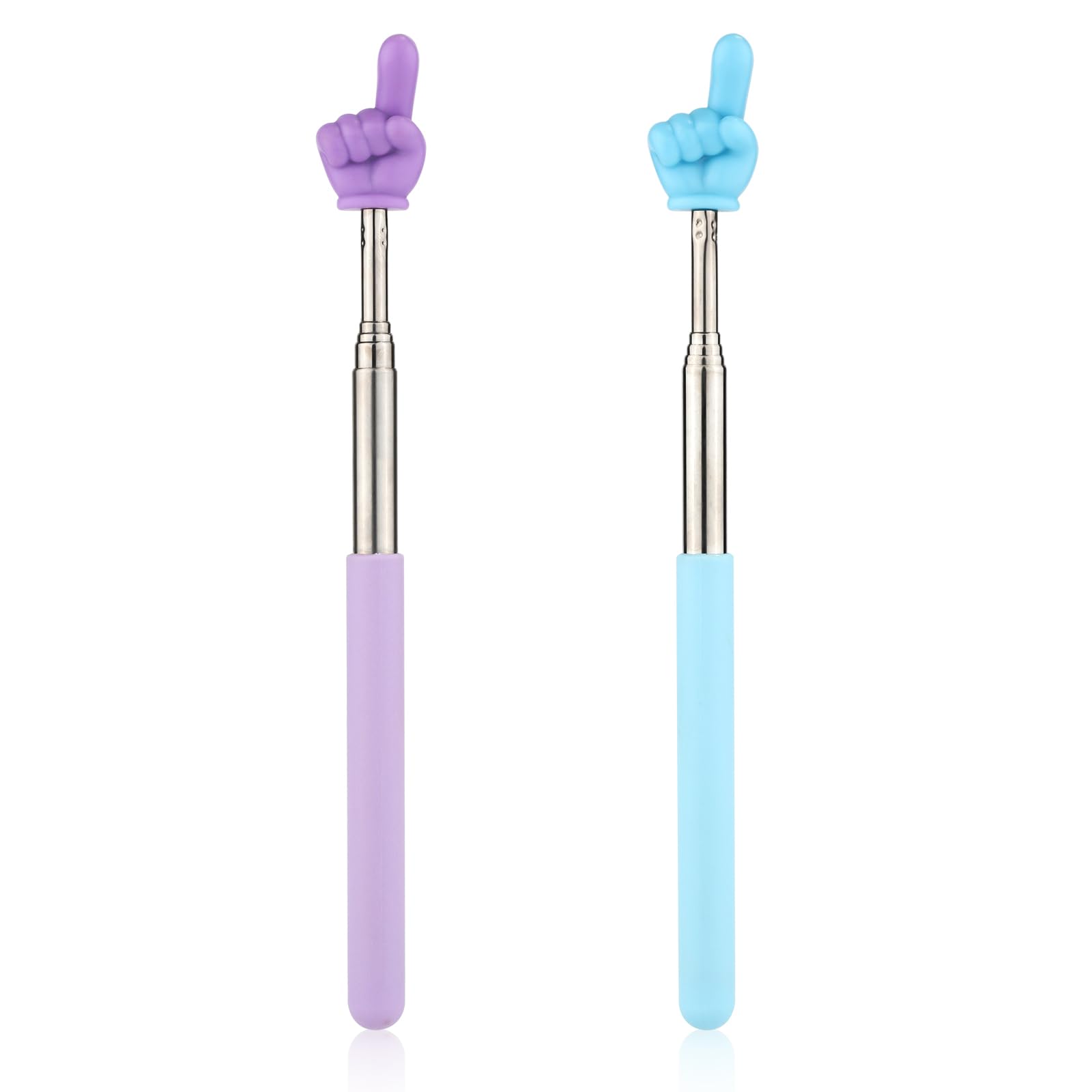 2pcs Retractable Teachers Pointer Sticks, Telescopic Finger Teachers Pointer for Classroom Presentation Whiteboard Extendable Hand Pointing Stick for Teachers Speakers (Blue, Purple)