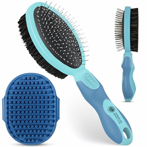 AKC - Double-Sided Grooming Brush for Dogs & Cats |Soft Bristles & Stainless St…