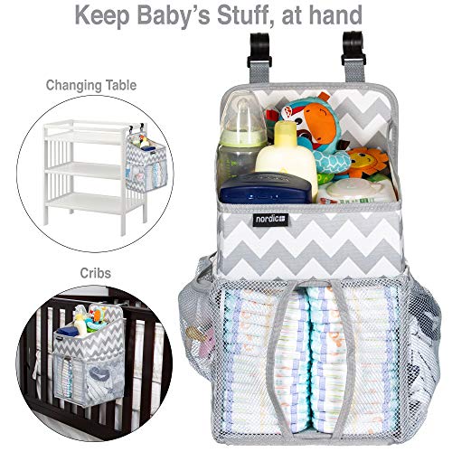 Daily Nordic Diaper Caddy Nursery Organizer (20x9x9) Crib Hanging Storage with 3 Side Pockets, Resistant Easy-to-Hang Changing Table Organizer Diaper Stacker for Newborn Baby Diapers, Wet Wipes, Toys