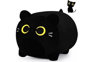 AUSPICIOUS BEGINNING Black Cat Plush Stuffed Animal-11.8'' Black Cat Plush Toy, Cute Soft Plush Pillow, Cute Soft Plushie Pillow Plushie Stuffed Cat Toys, Christams Birthday Decoration Doll Gift for Kids Girls Boys