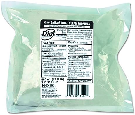 Dial Professional 91502 Antimicrobial Soap for Sensitive Skin, 800mL Flex Pak Refill (Case of 12)