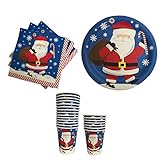 Christmas Paper Plates Napkins and Cups with Santa-- Great for Parties