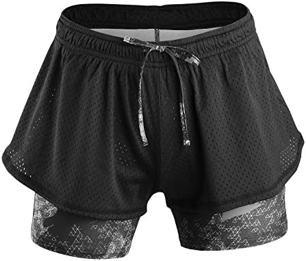 RoxZoom Women's Sports Training Shorts, Soft Stretch Mock Two-Piece Athletic Gym Workout Running Pants, Black Triangle, Size XL