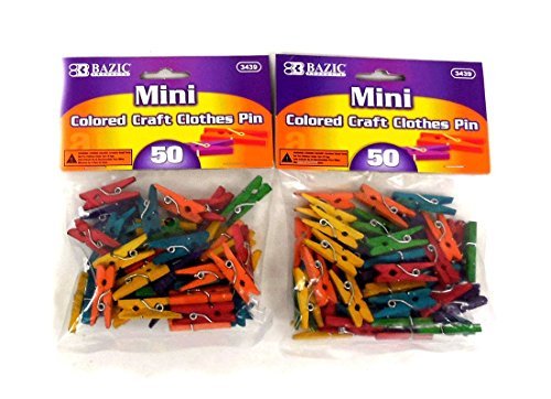 UPC 683405231592, BAZIC Mini Colored Clothespin, 50 Per Pack, total 100